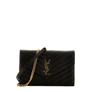 Saint Laurent YSL Monogram Wallet on Chain in Grained Leather